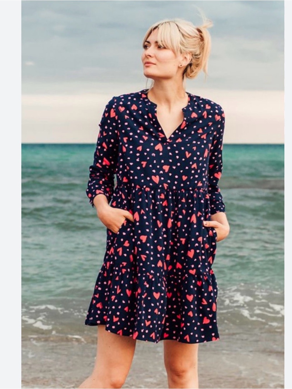Sugarhill Brighton Thea Smock Dress in Navy, Heart Leopard